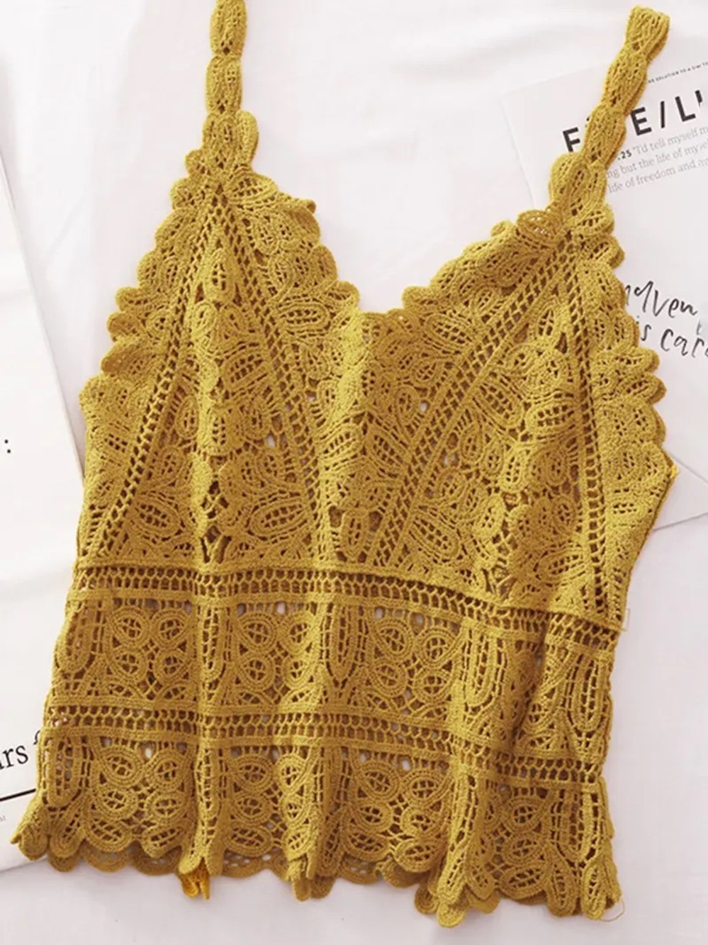 NWT Mustard Crochet Lace Cami Top